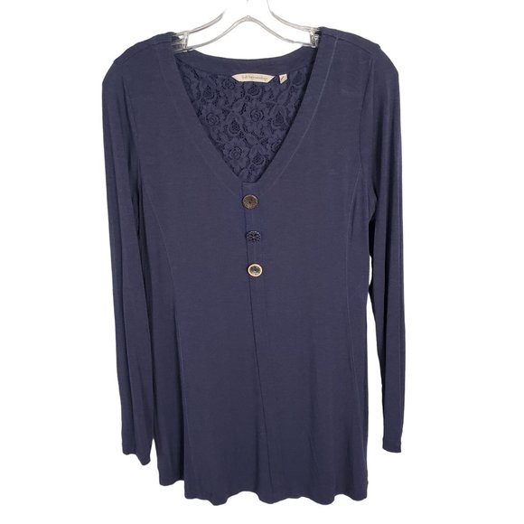 Soft Surroundings Sz M Tunic Maddalena Jersey Knit Shaped Fit Artsy Buttons Blue - Picture 3 of 9